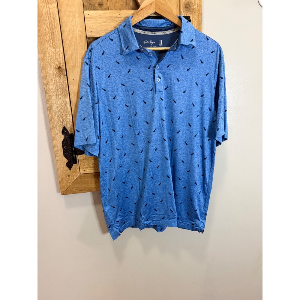 Walter Hagen 11 Majors Mens Blue Golf Bag Print Polo Shirt Medium Heathered M